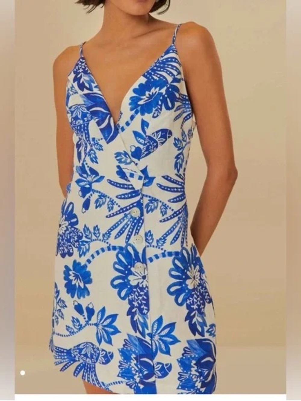 FARM Rio White Mini Dress with Bold Blue Floral Print XXS NWT Resortwear Beach